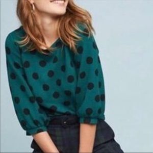 Maeve for Anthropologie green black polka dot top